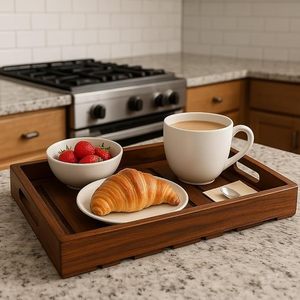 Plateau de service en bois rectangulaire décoratif, plateau à gâteaux et biscuits poli fait main, plateau de présentation pour la maison, les fêtes et les hôtels - Product Image 1