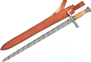 Couteau de chasse artisanal en acier Damas avec manche en bois, lame à pointe tombante, bord droit, épaisseur 0,6 mm - Product Image 5