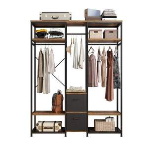 Armoire de chambre portable en métal robuste avec gestion indépendante des espaces, multiples rangements, tiroirs non tissés et porte-vêtements - Product Image 3