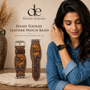 Luxury Designer High-end Hand Floral Design Hand Tooled Leather Watch Band Soft Replacement Genuine Leather Watch <b>Straps</b> - Product Image 6