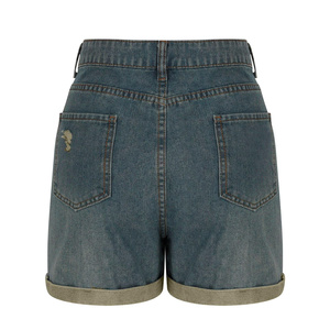 Shorts en jean déchirés pour femmes, taille haute, extensibles, avec boutons, poches et ourlet retroussé, doux et confortables - Product Image 4