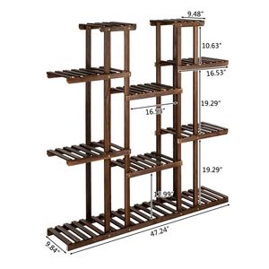 Multifunctional 11 Seat Vertical Shelf Flower Display Rack <b>Holder</b> 6-Story Carbonized Wood Plant Stand for Flower <b>Pots</b> & Planters - Product Image 3