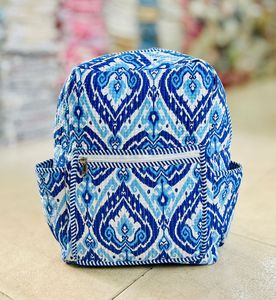 Blue Patterned Quilted Cotton Tote <b>Bag</b> <b>Drawstring</b> Shopping Shoulder Handbag <b>Large</b> Capacity for Travel Daily Use - Product Image 1