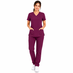 Ensemble de tenue médicale pour femmes en tissu sergé micro-extensible de qualité supérieure, détectable par les détecteurs de métaux, col en V, uniforme de soins de santé, vêtements de travail pour infirmières - Product Image 1