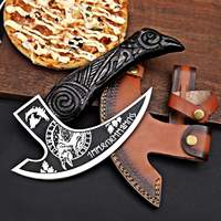 Cuchillo para Pizza Jahangir Enterprise, Mini, Industrial, para Exteriores, con Espiga Plana, Hoja de Acero de Alto Carbono Damasco, Mango de Madera de Palisandro