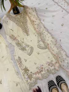 Ensemble haut et pantalon Sharara Palazzo de créateur pour soirée, avec dupatta, broderie riche, tenue ethnique pour mariage et fêtes pour femme - Product Image 5