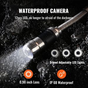 Endoscopio Industriale Impermeabile IP68 da 30 m/100 ft con Schermo da 7 Pollici, Telecamera per Ispezione Fognature e Tubazioni con Funzione DVR, 12 LED Regolabili - Product Image 4