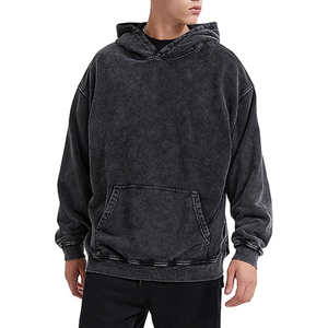 Sweat-shirt à capuche noir de luxe pour homme, en molleton épais, coupe oversize, style vintage, uni, effet délavé minéral - Product Image 3