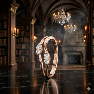 Bague de mariage et d'anniversaire élégante en or rose de luxe, à double pierre ronde, style ouvert et superposable pour femme - Product Image 1