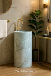 Lavabo Moderno de Mármol Sólido con Pedestal y Desagüe, Lavabo de Lujo Sobre Encimera para Uso en Almacenes - Product Image 3