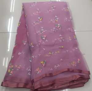 Tela de Organza Suave de Primera Calidad, Bordada, Ligera, Transparente, Recubierta de PA, Tejida, 45GSM, Material de Diseño Elegante para Sarees y Lehengas - Product Image 1