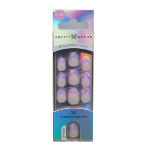 Ongles artificiels faciles à appliquer, motif arc-en-ciel de dessin animé, forme amande, ABS de haute qualité, pré-collés, à presser, avec détails dorés - Product Image 2