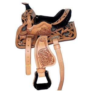 Selle de cheval en cuir western artisanale avec gravure florale sculptée à la main |   Équitation de qualité supérieure, Barrel Racing, Trail Ranch - Product Image 1