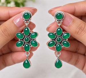 Pendientes Colgantes de Flor Multicolor de Latón Oxidado Plateado para Mujer al por Mayor con Engaste Monalisa |   Joyería Bohemia para Bodas ARTS - Product Image 3