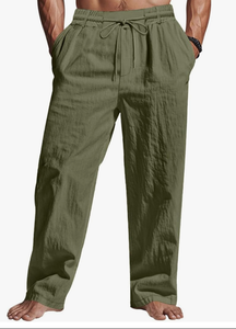 Men's Cotton Linen Pants Lightweight Casual Linen Dress Pants <b>Drawstring</b> Summer Beach <b>Trousers</b> - Product Image 3