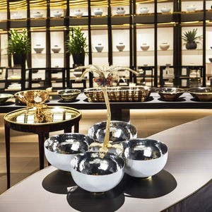 Silver Cluster Bowl Features Four Hammered Pieces Arranged Around A Central Gold Palm <b>Tree</b> <b>Stand</b> For Decorative & Serving - Product Image 3