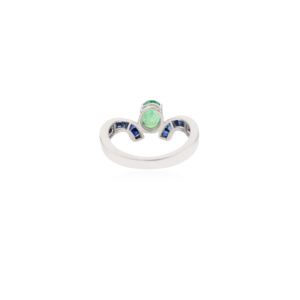 925 Sterling <b>Silver</b> 100% Natural Oval Shape <b>Emerald</b> & Princess Cut Blue Sapphire Gemstone <b>Ring</b> Fine Jewelry for Women - Product Image 6