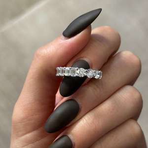 4.5 Carat Round and <b>Emerald</b> Cut Eternity <b>Band</b> , Unique Eternity Multi Shape Diamond <b>Ring</b> , 14k White Gold - Product Image 4