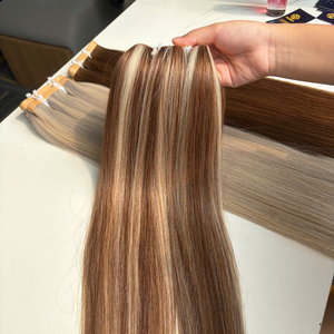 Extensiones de cabello RUSA Long Bio Tape In, color piano, mezcla rubio y castaño, cabello humano, calidad súper doblemente tramado. - Product Image 5