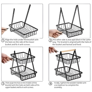 2-Tier Fruit <b>Basket</b> for Kitchen Counter Metal Wire Fruit & <b>Vegetable</b> Stand with Wooden Handle Countertop Organiser for Table - Product Image 6