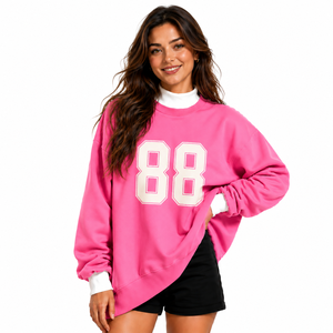 Sweat-shirt à col montant pour femme, patch chenille personnalisé, mélange de coton, mode décontractée, production OEM ODM en gros - Product Image 1
