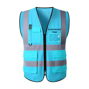 Gilet de sécurité réfléchissant vert fluorescent haute visibilité pour homme, respirant, en maille, avec poches, col en V, décontracté - Product Image 2