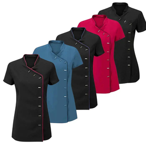 Uniforme Médico Unisex Blanco de Manga Corta con Cierre Asimétrico de Broches, Tejido de Spandex/Poliéster, para Detección de Agujas - Product Image 6