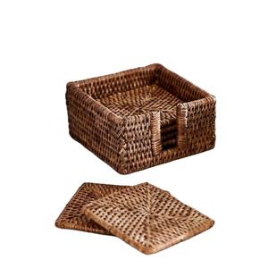 Antique Rattan Square <b>Coasters</b> Natural <b>Woven</b> Jute Placemats Heat Resistant Wholesale Tableware <b>Coasters</b> & Mats - Product Image 1