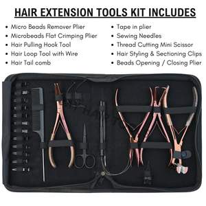 New <b>Hair</b> Extension <b>tools</b> Kit 2-Hole Crimping <b>Tool</b> Tape in Plier Pulling Loop Mini Scissor Beads <b>Removal</b> Plier Sectioning Clips - Product Image 2