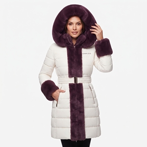 Women's Belted Puffer Jacket Hooded Quilted Long Winter <b>Coat</b> with Faux Fur Trim Warm Padded Outdoor Fashion Casual Outerwear New - Product Image 1