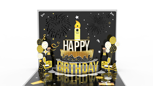 Tarjeta de felicitación de lujo con diseño de pastel y globos en relieve dorado, tarjeta rectangular de papel para celebraciones de fiestas. - Product Image 1