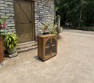 Vintage Luxury Pine Wood Glass Door <b>Cabinet</b> two door Durable Storage for Living Room Oak Pine Walnut. - Product Image 6