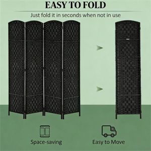 Paravento Pieghevole a Quattro Pannelli Nero, Divisorio per Camera da Letto, Separatore per Ambienti - Product Image 4