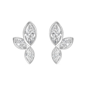 Pendientes de tuerca con tres diamantes cultivados en laboratorio de corte marquesa en forma de hoja, oro de 10K, 14K, 18K, plata 925, 935, regalo de lujo para bodas y fiestas - Product Image 3