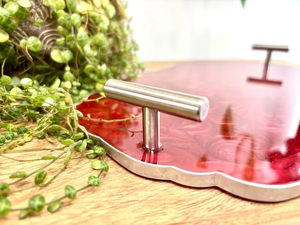 <b>Red</b> Epoxy Resin Swirl Tray with Handles – Handmade Decorative Serving Tray By Perfect Enterprises - Product Image 4