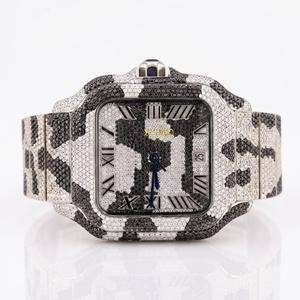 Reloj Cuadrado de Lujo con Camuflaje, Movimiento Mecánico, Acero Inoxidable, Correa de 20 mm, Negro, Blanco, Gris, Dos Tonos, Corte Brillante VS1 - Product Image 3