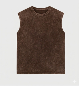 Camiseta de Tirantes para Hombre, Cuello Redondo, Manga Corta, 100% Algodón, Tejido de Punto, Lavado, Informal, Verano - Product Image 5