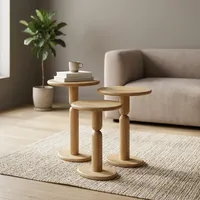 Table basse moderne en bois massif avec base ronde sur piétement, tables d'appoint gigognes faites à la main, faciles à nettoyer pour la décoration du salon et de la chambre