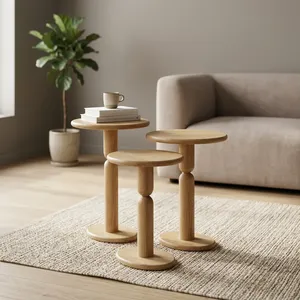 Modern Wood <b>Nesting</b> Coffee <b>Tables</b> Minimalist Living Room Furniture Round Design - Product Image 4