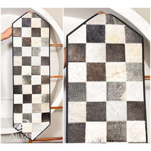 March Expo 2026 Hand Tooled Genuine Cowhide Leather <b>Table</b> <b>Runner</b> Designer Piece Black & White Checkered Pattern <b>Dining</b> <b>Table</b> Mat - Product Image 1