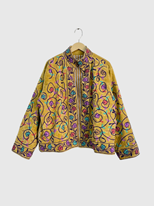 <b>Velvet</b> Embroidered Jacket Mandarin Collar Full Sleeve Floral Pattern Hand Embroidery Autumn Wear Plus Size Women's - Product Image 1