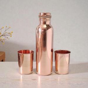 Bouteille en cuivre pur, bouteille en cuivre ayurvédique, bouteille en cuivre gravée, bouteille d'eau en cuivre martelé, bouteille en cuivre avec verre - Product Image 1