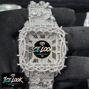 Montre de luxe ICELOOK en acier inoxydable avec diamants, cadran carré, mouvement à quartz, style hip-hop, pour hommes et femmes, bracelet 38 mm, 20 mm, bouton poussoir caché - Product Image 5