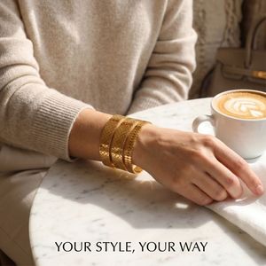 Hypoallergenic 316L Stainless Steel Geometric Wide Cuff <b>Bracelet</b> 18K Real Gold Plated Luxury Bangle for Wholesale - Product Image 2
