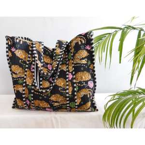 Bolsa de Mano de Algodón con Estampado Animal de SR Exports, Bolsa de Compras Reutilizable con Cierre de Cremallera Hecha a Mano, Bolsa de Hombro Estilo Boho India de Rajasthan - Product Image 3