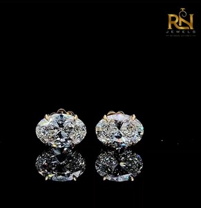 ต่างหูเพชรทรงรีแบบโอวัลคัท เพชรเลี้ยงในห้องปฏิบัติการ ทองคำแท้ 9K 14K 18K เครื่องประดับคุณภาพสูง ขายส่งจากโรงงานโดยตรง รับสั่งทำ - Product Image 3