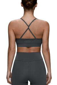 Soutien-gorge de sport gris foncé avec design dos croisé, soutien-gorge d'entraînement à maintien élevé - Product Image 4