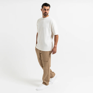 Wholesale Men's <b>Plain</b> <b>White</b> Long Sleeve Knitted T-<b>Shirt</b> Polyester/Cotton Blend High Quality Breathable OEM Customizable 200g - Product Image 1