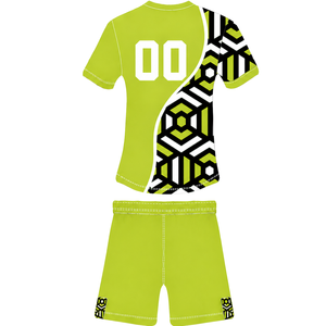 Conjunto de Camiseta y Pantalones Cortos de Rugby Geométricos en Verde Lima, Negro y Blanco, Cuello Redondo, Manga Corta, Personalizable, Transpirable, para Entrenamiento Deportivo en Equipo - Product Image 2