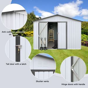 Casetta da Giardino in Metallo Bianco e Grigio 10x12 Piedi, Soluzione per Stoccaggio Esterno - Product Image 6